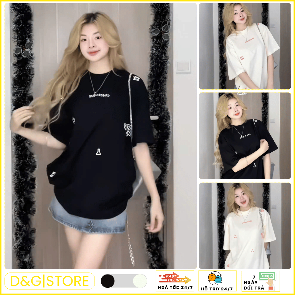 Áo thun CHECKMATE tay lỡ form rộng D&G cổ tròn phong cách ulzang chất cotton thoáng mát co giãn tốt