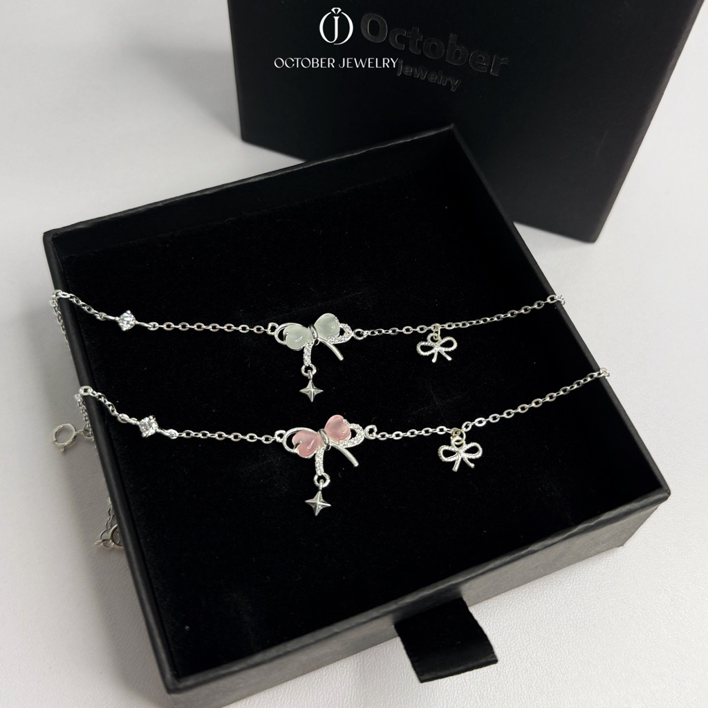 Lắc tay bạc nữ OCTOBER JEWELRY “Ribbon” đơn giản