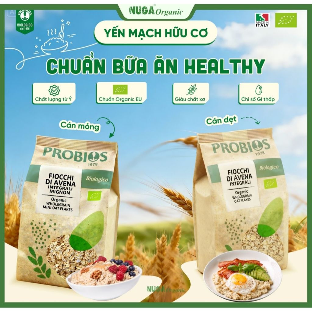 Yến mạch hữu cơ cán lớn & cán mỏng - Probios - 500g