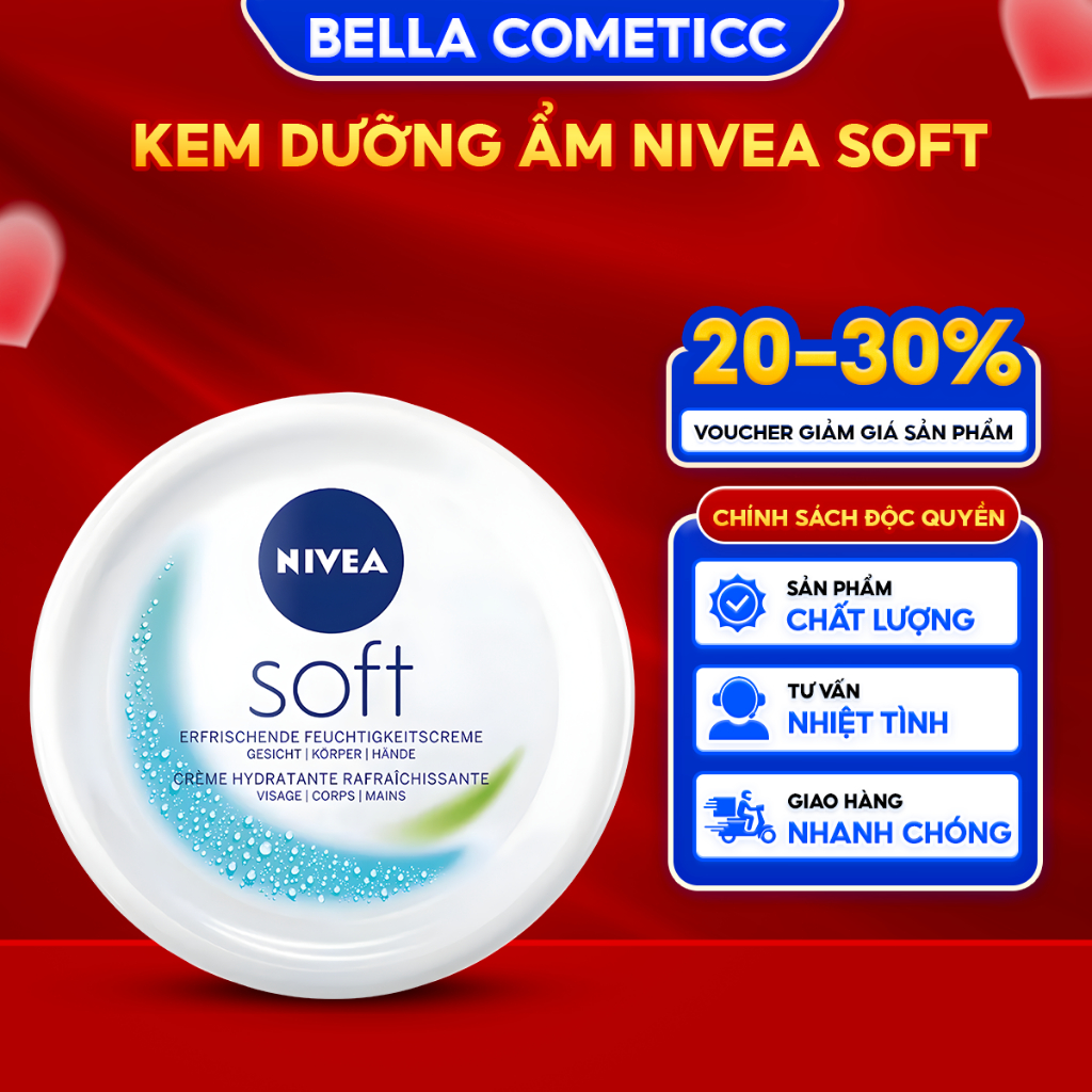 Kem Dưỡng Ẩm Da NIVEA Soft 200ml, Kem Dưỡng Làm Mềm Toàn Thân Dưỡng Da Mềm Mịn, Cải Thiện Tình Trạng Khô Da, Nứt Nẻ Da