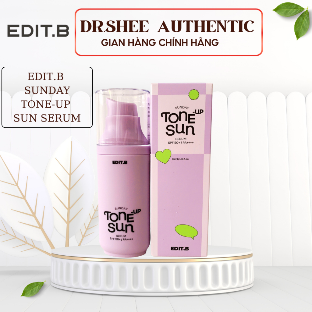 Kem chống nắng Edit.B tím nâng tone, triệt sắc, serum chống nắng Sunday Tone-Up Sun Serum 55ml