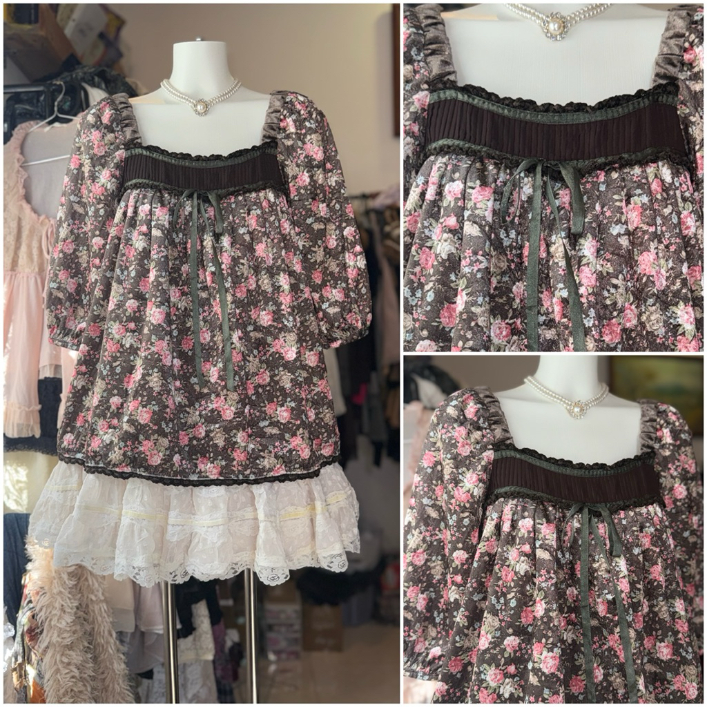 [2hand_thrift] Áo nhung hoa Liz Lisa M L, Ngực 86-92 Dài 58