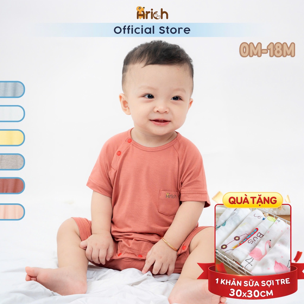 Body cộc tay Arich vải sợi tre petit cao cấp, co giãn, mềm mịn cho bé trai bé gái size 0-18tháng