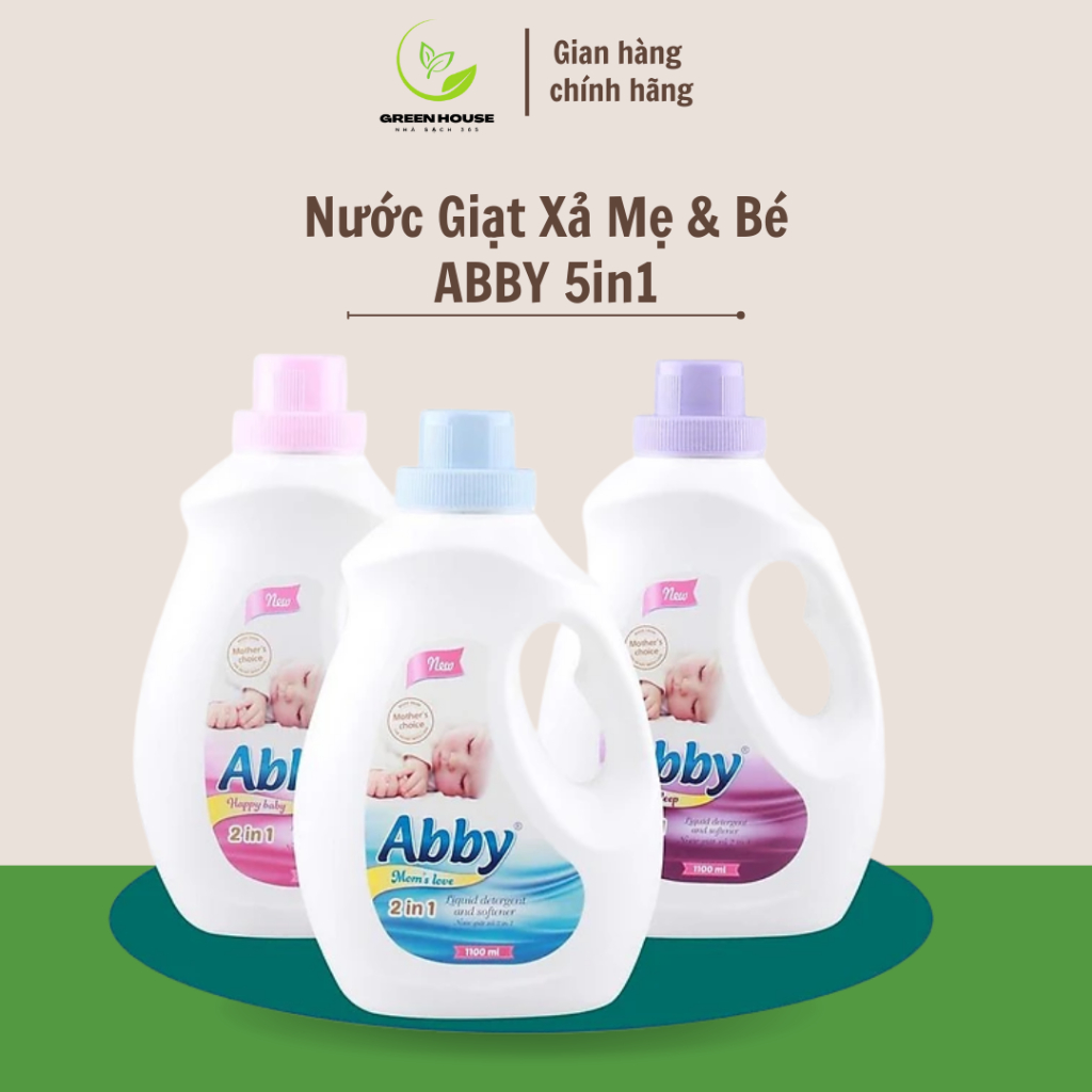 Nước Giặt Xả Mẹ & Bé ABBY 5in1, An Toàn Cho Da Nhạy Cảm, Lưu Hương Dịu Nhẹ, Chai 1.1L – Tím