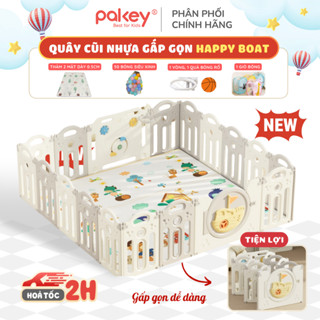   NEW 2026  Quây Cũi Nhựa Gấp Gọn Tặng Thảm +  Bóng Nhựa Quây Nhà Banh Cho Bé HAPPY BOAT Cao 62Cm 