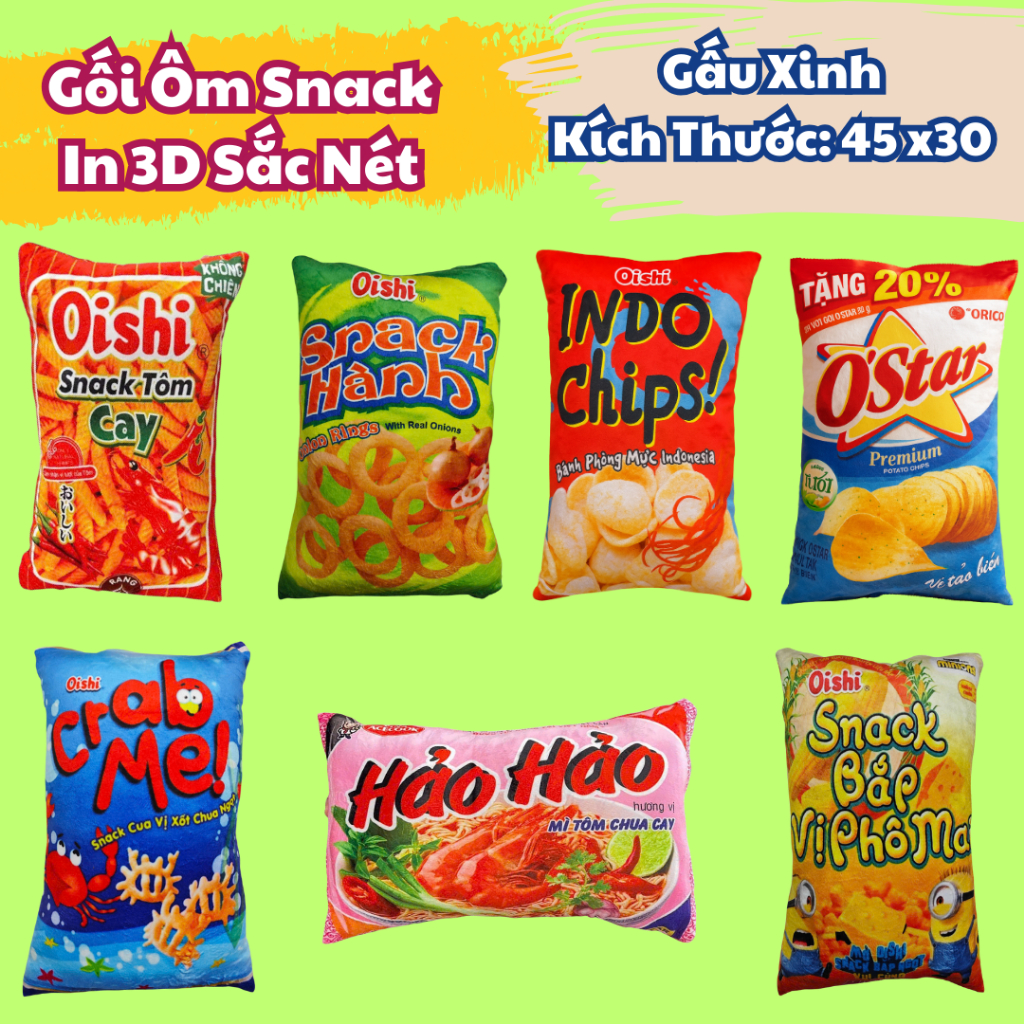 Gấu Bông Mỳ Tôm Chua Cay Và Bim Bim Snack Mềm Mịn In 3D Sắc Nét G178