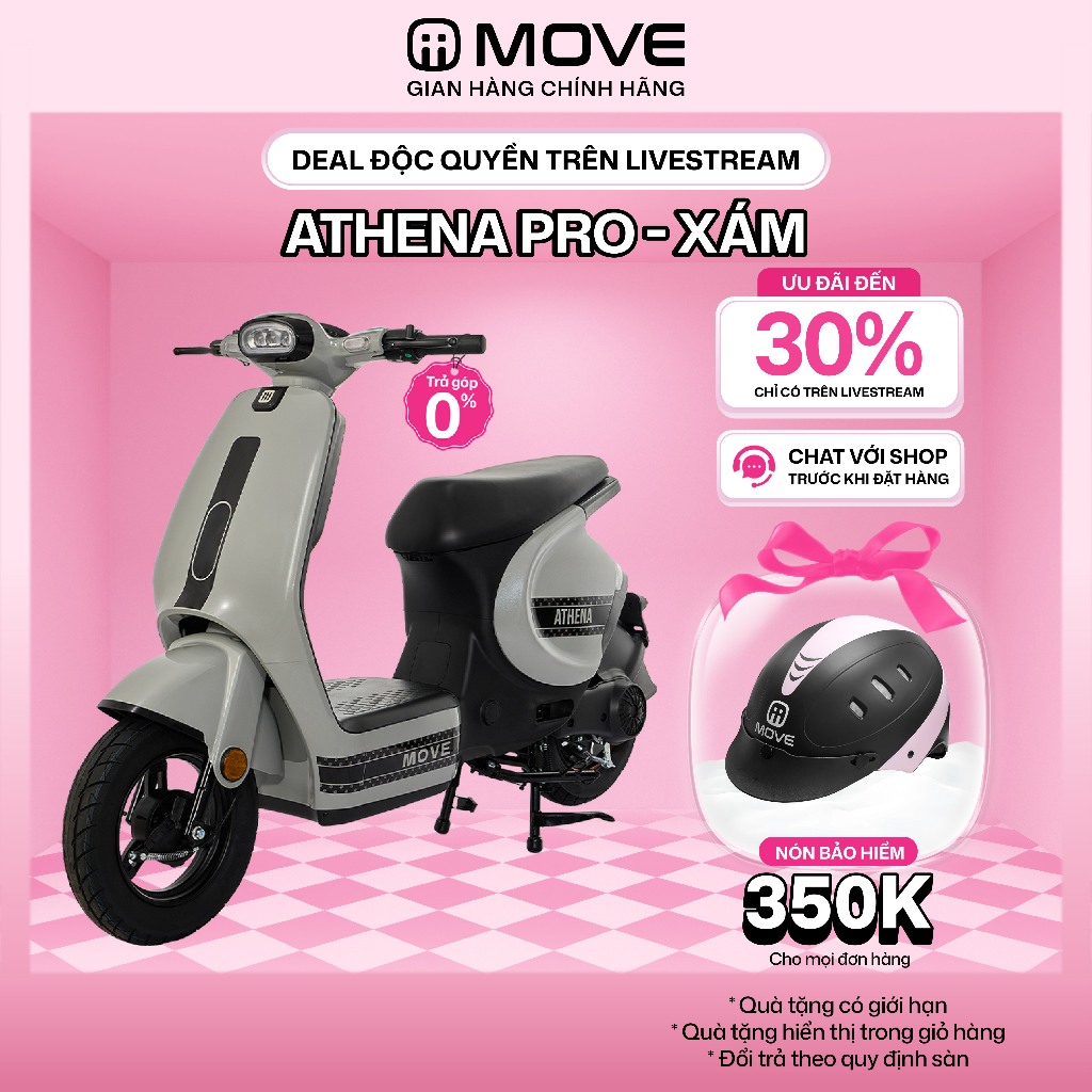 [ƯU ĐÃI LIVESTREAM] Xe Máy Điện MOVE ATHENA PRO Chính Hãng - Bảo Hành Tại Nhà - Màu Xám
