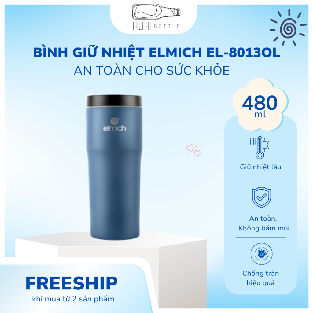 Bình Giữ Nhiệt 480ml Elmich EL-8013OL Inox 304 | Giữ Nhiệt Lâu – Chống Tràn – Thiết Kế Gọn Nhẹ