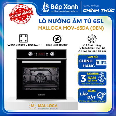Lò Nướng Âm Tủ 65L Malloca MOV-65DA - 9 Chức Năng - Kính Đen/Trắng Phối Inox - Bảo Hành 3 Năm