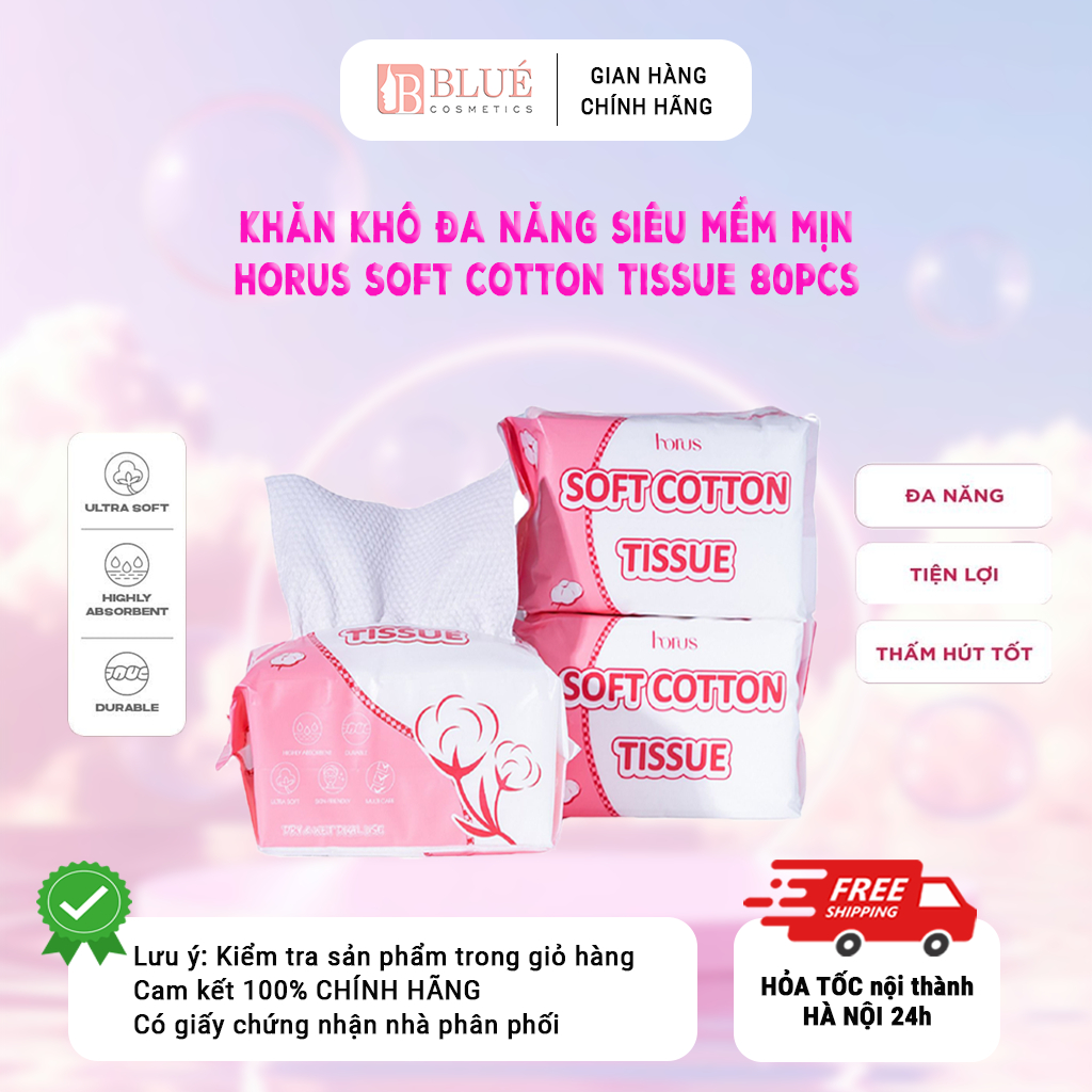 Khăn khô đa năng siêu mềm mịn Horus Soft Cotton Tissue 80pcs