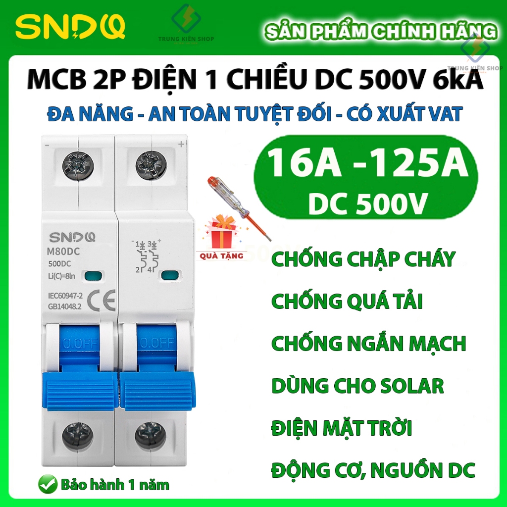 [Hỏa Tốc - Có VAT] Aptomat 1 chiều DC 500V 6kA - CB DC - MCB DC 2P 1 Chiều, Hàng Tốt, Dùng cho năng 