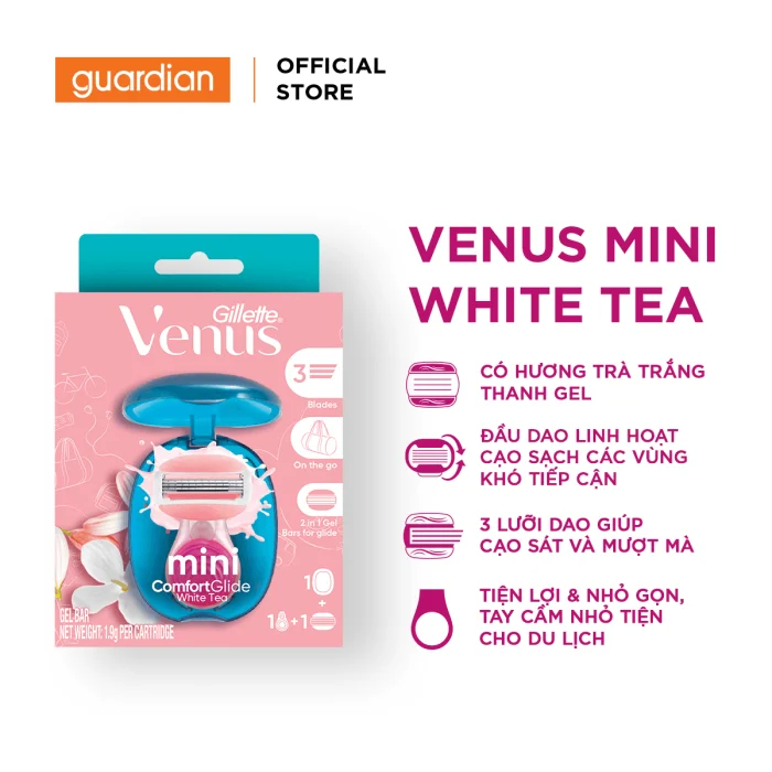 Dao Cạo Mini Gillette Venus Trà Trắng 1 Cán + 1 Lưỡi | Guardian Store