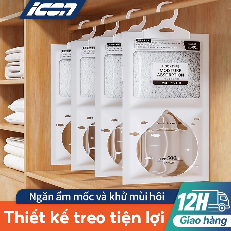 Túi Hút Ẩm & Khử Mùi ICON 500ml – Thiết kế 2 Ngăn, Móc Treo Tiện Lợi, Chống Ẩm Mốc Cho Tủ Quần Áo & Không Gian Nhà
