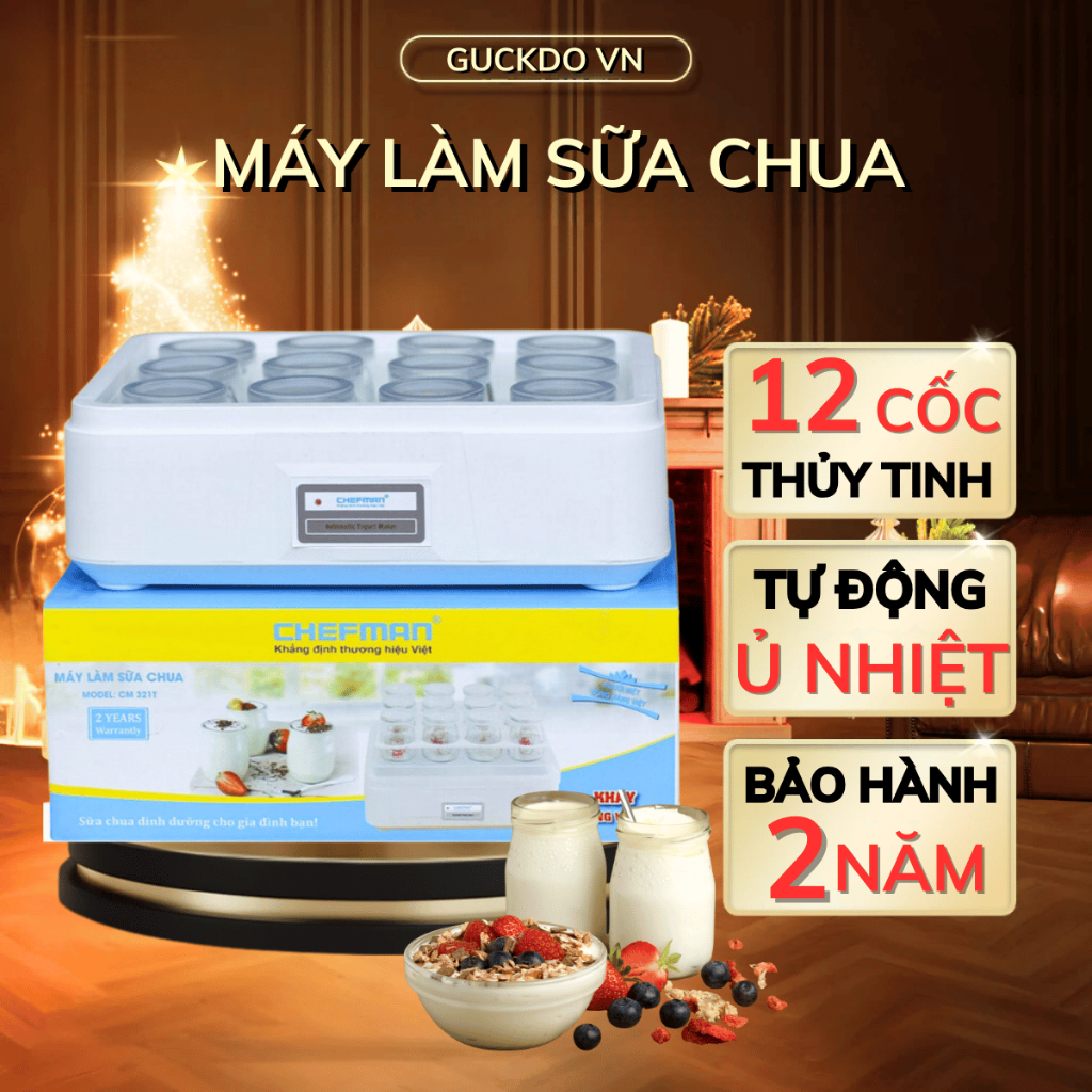 Máy làm sữa chua tự động Chefman dung tích 1600ml mang lại hương vị sữa chua lên men tự nhiên
