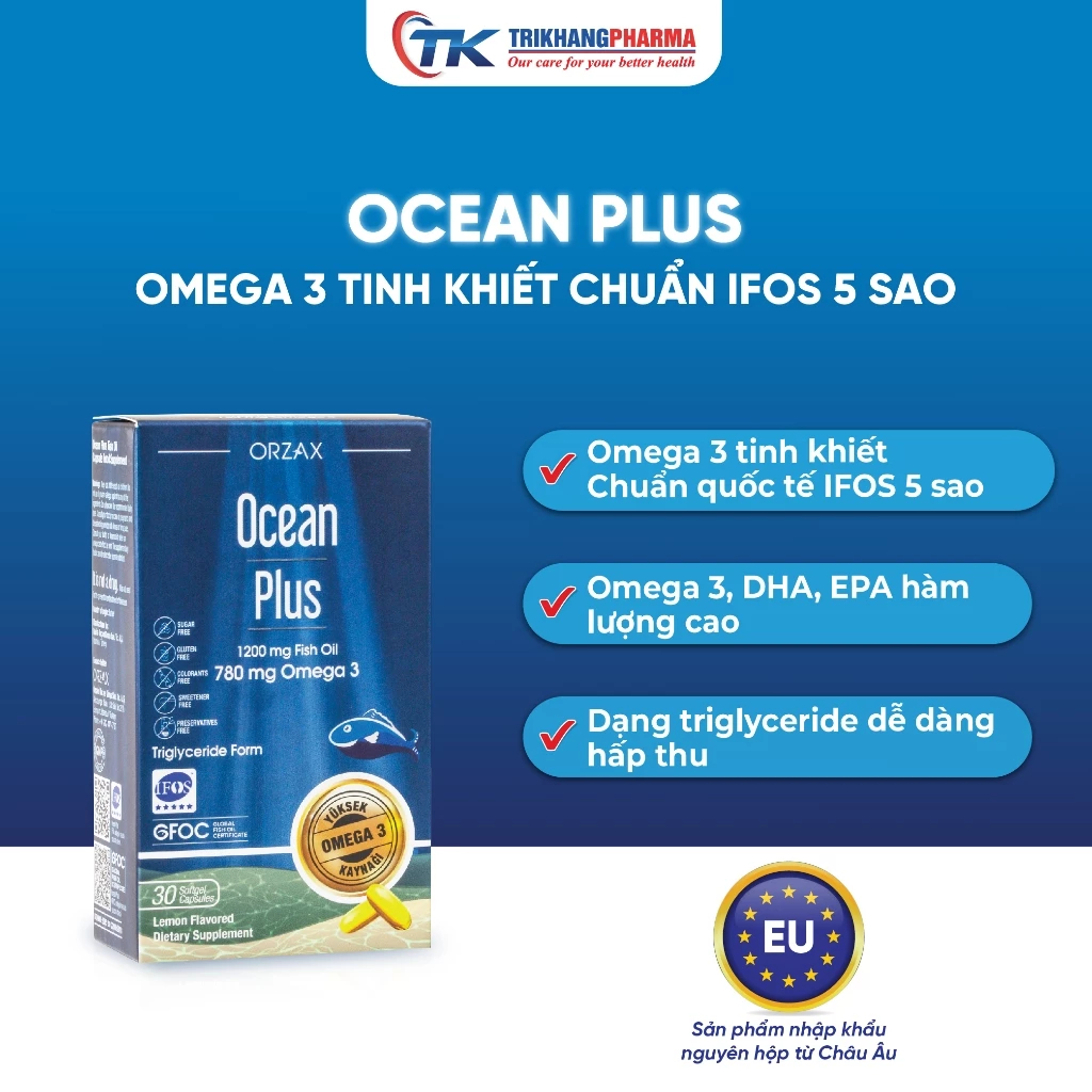 Viên Uống Omega-3 ORZAX Ocean Plus 30 Viên | Bổ Sung DHA EPA, Hỗ Trợ Não Bộ, Mắt, Tim Mạch