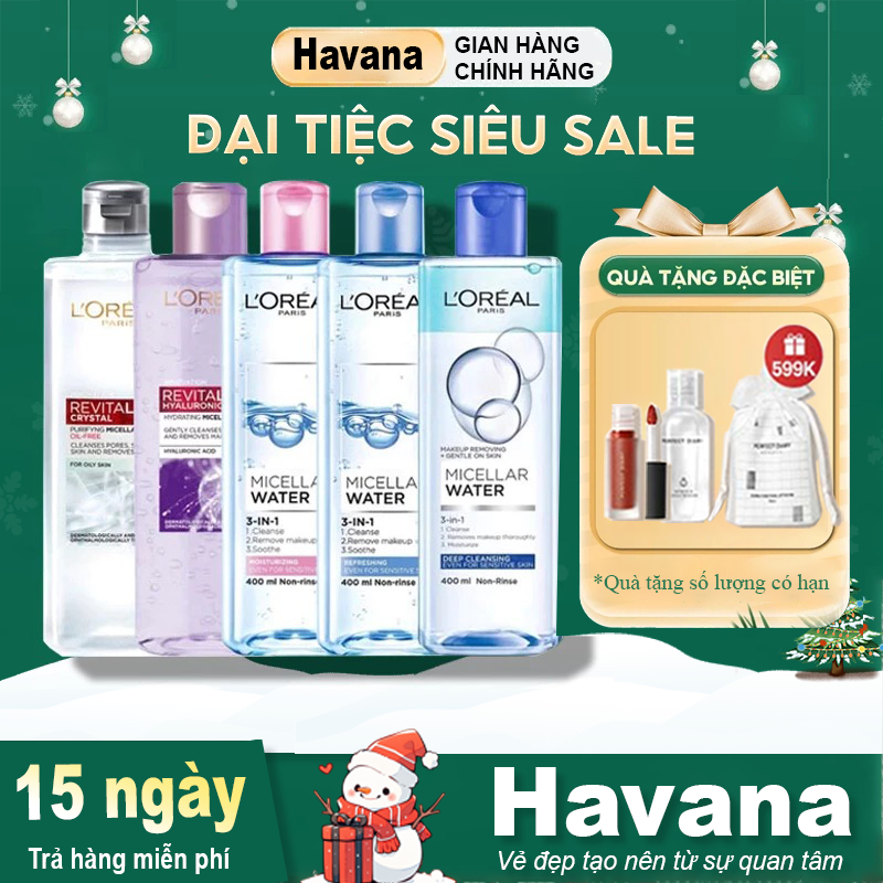 Nước Tẩy Trang L'oreal Dành Cho Da Dầu ,Da Nhạy Cảm, Làm Sạch Trang Điểm 400ml