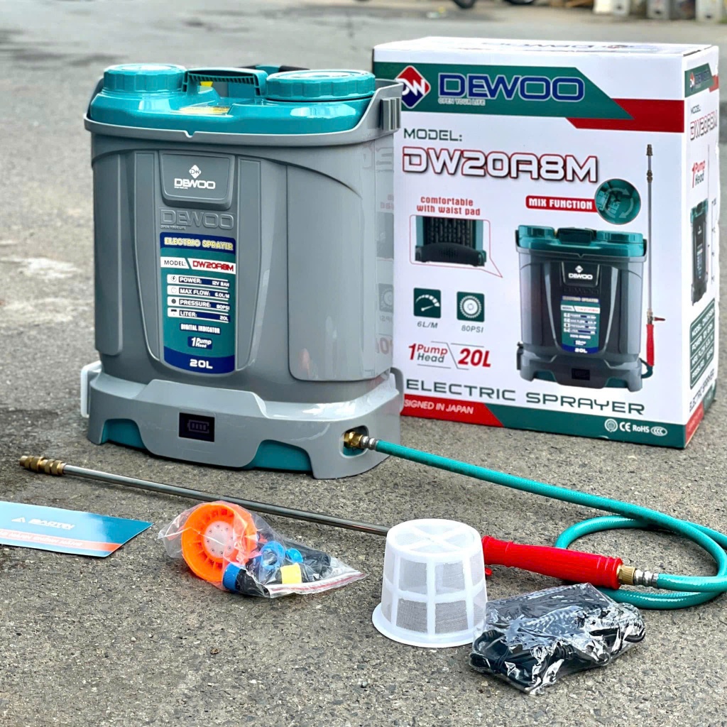 Dewoo 1 Bơm 20L DW20A8M – Máy Bơm Xịt Phun Cao Áp, Bền Bỉ, Tiện Lợi. BH 6 tháng