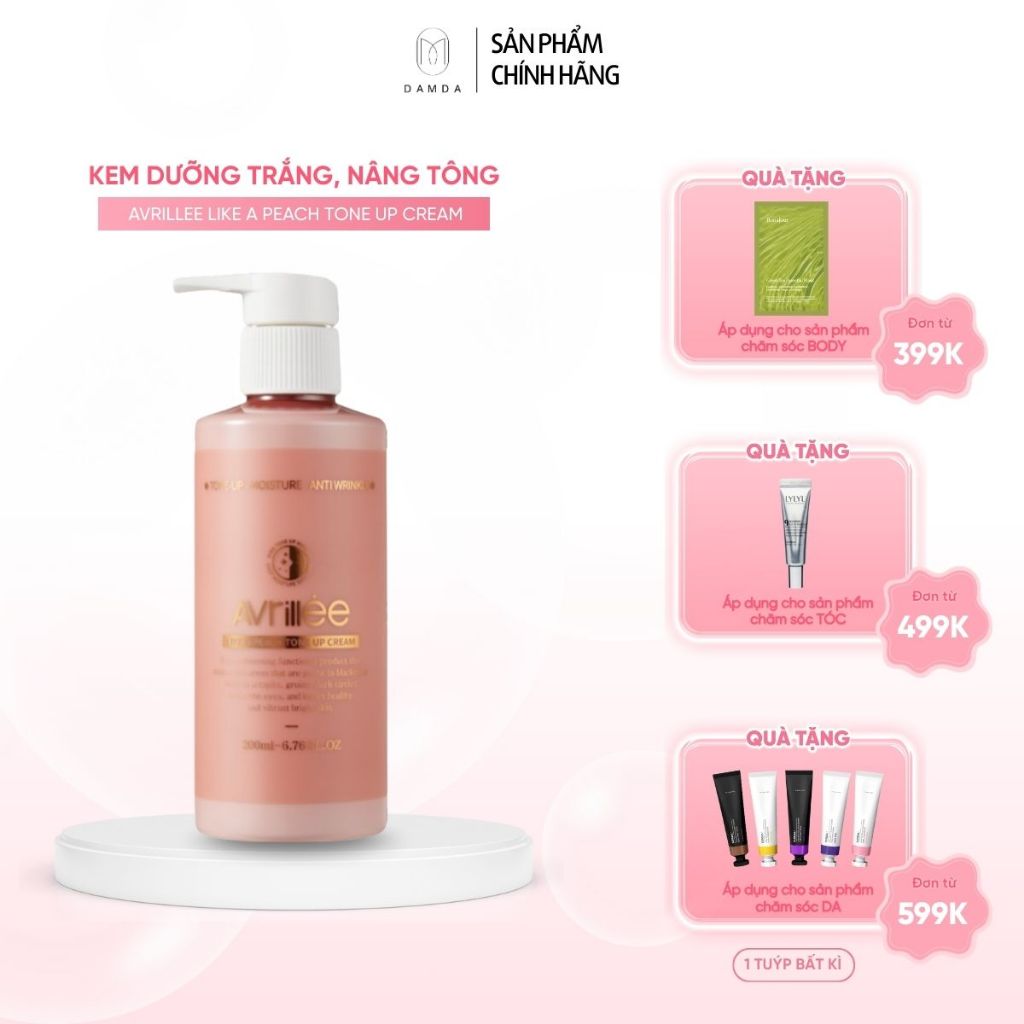 Kem dưỡng trắng, nâng tông, cấp ẩm, chống nhăn AVRILLEE LIKE A PEACH TONE UP CREAM 200ml | DAMDAVN