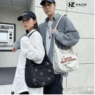 Túi tote đeo chéo đeo vai in hình Hello Mumu chất vải canvas, túi đi học đi chơi vừa khổ A4, có khóa miệng