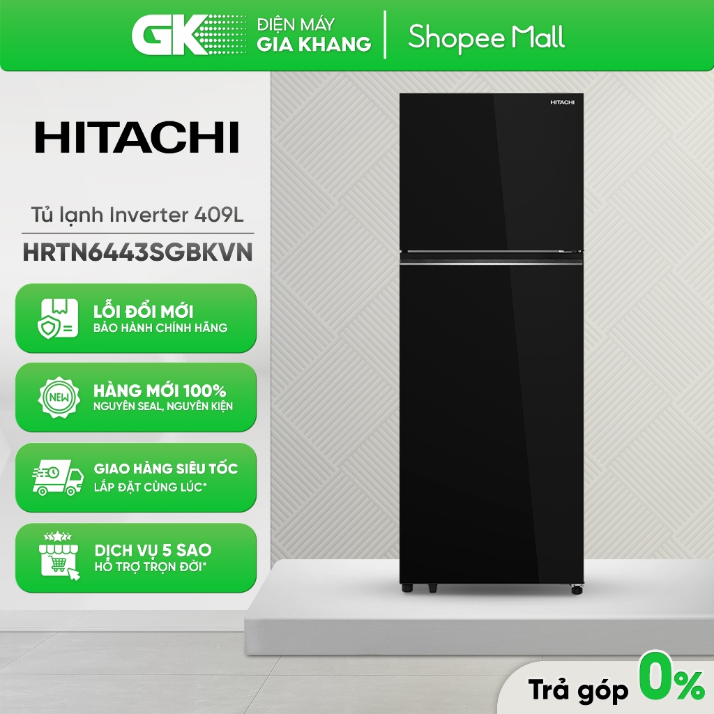 HRTN6443SAGBKVN [Đen] | HRTN6443SAGMGVN [Xám] Tủ Lạnh Hitachi 2 Cánh Ngăn Đông Trên Inverter 409 Lít
