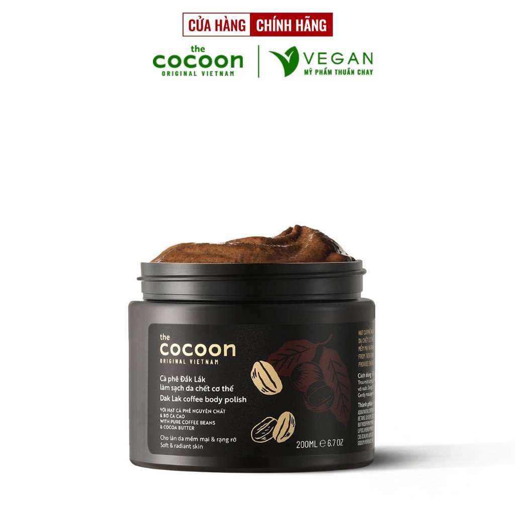 Cà phê Đắk lắk làm sạch da chết COCOON 200ml HŨ (Dak lak coffee body polish)