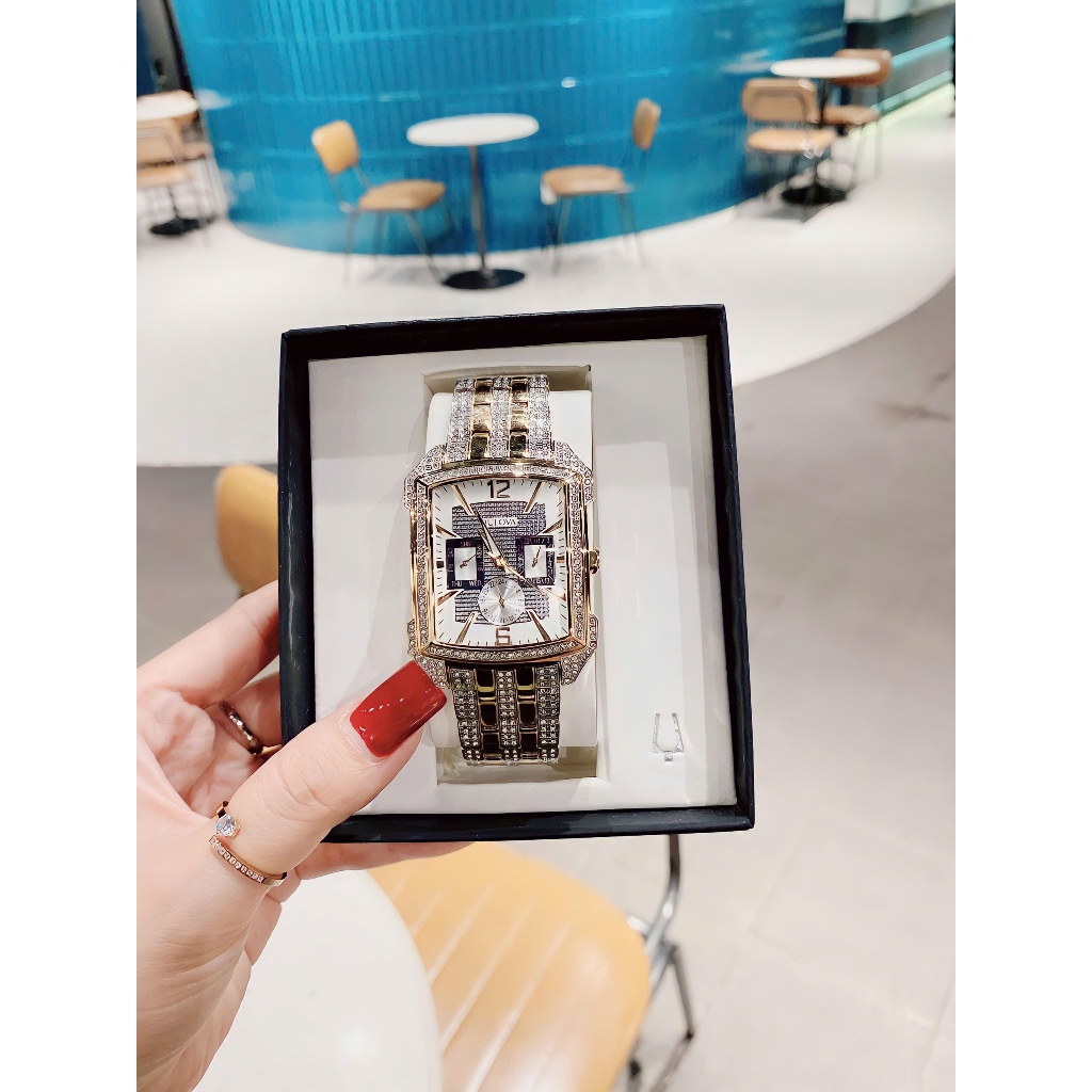 Đồng hồ nam Bulova 98C109 Crystal Pave Bracelet Watch, Authentic, Full box, Luxury Diamond Watch