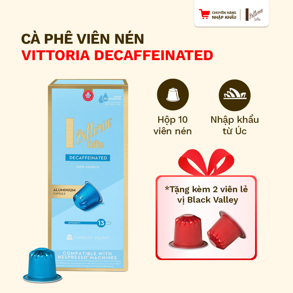 Viên nén cafe Vittoria Decaffeinated, Cà phê viên nén thơm ngon, đậm vị Ý
