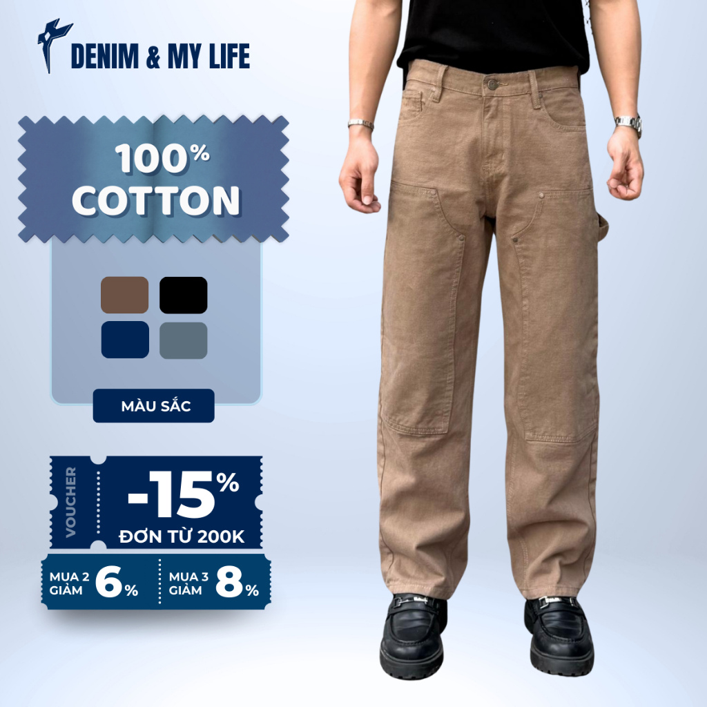  Quần jeans Double Knee DENIM & MY LIFE Chất Denim Cotton cao cấp ,form suông  QJ03  