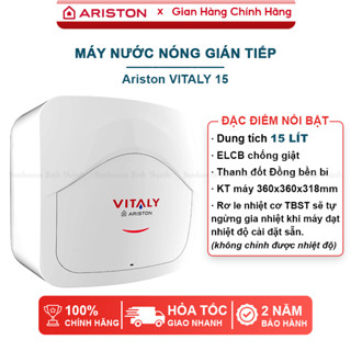Máy nước nóng gián tiếp (bình vuông) Ariston VITALY dung tích 15 lít, 30 lít - Bảo hành 2 năm