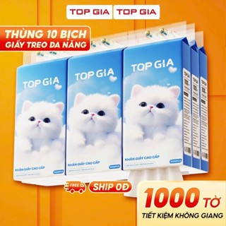 Thùng 10 bịch giấy treo đa năng GiaGia Top Gia, Khăn rút vệ sinh treo tường 4 lớp, bịch 1000 tờ