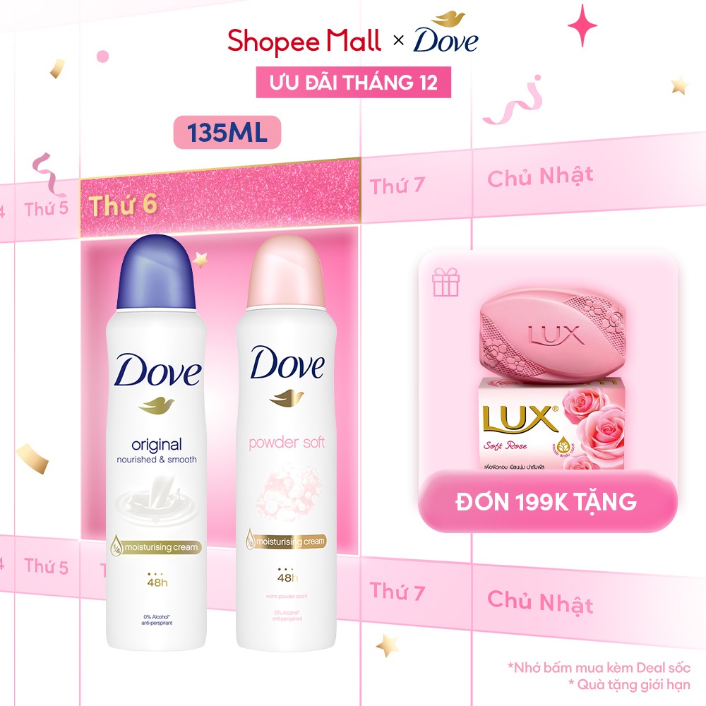 Xịt Khử Mùi Dove Dưỡng Da Sáng Mịn dành cho nữ 135ml | BigBuy360 - bigbuy360.vn