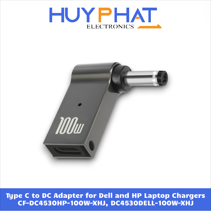 Đầu Chuyển Đổi Sạc Type-C Sang Sạc DC Laptop DELL/HP CF/DC4530HP-100W-XHJ, CF/DC4530DELL-100W-XHJ