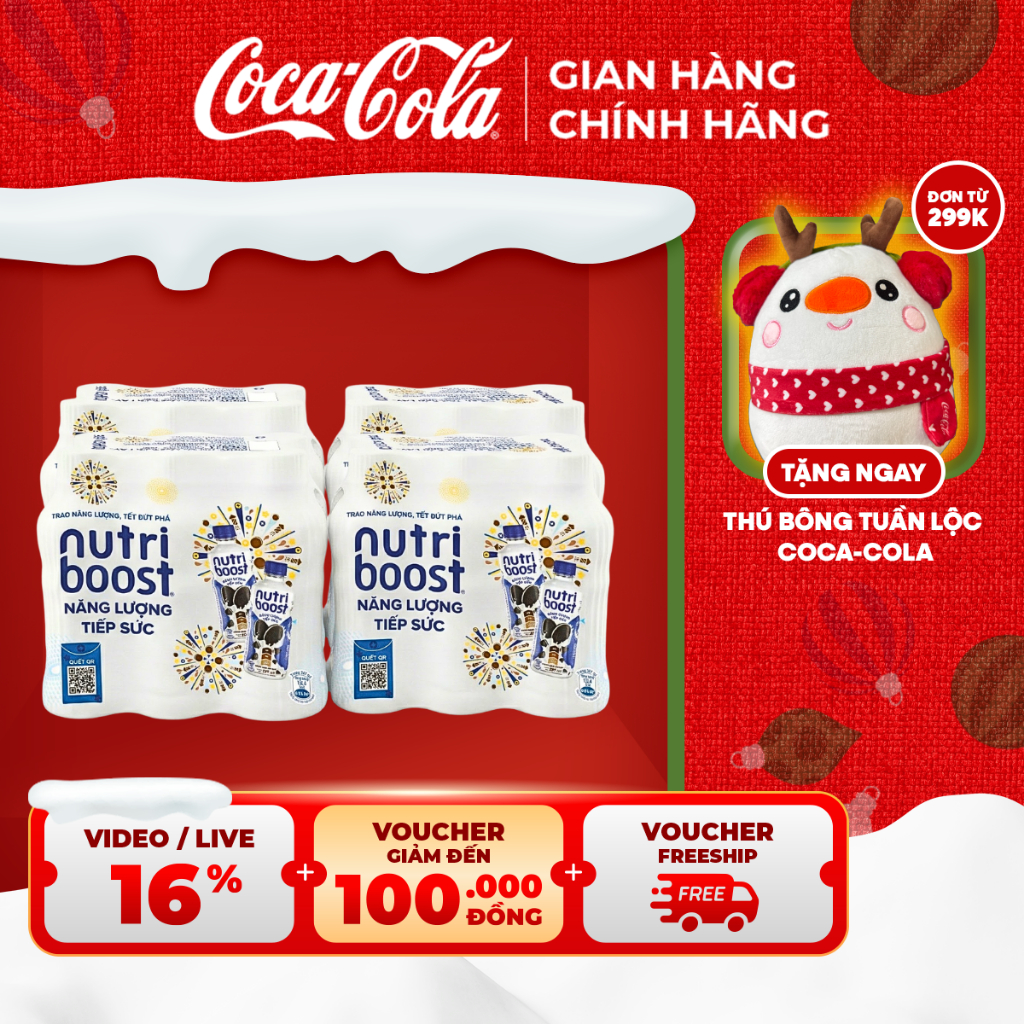  Lốc 24 Chai Thức Uống Sữa Trái Cây Nutriboost Hương Bánh Quy Kem 297ml Chai Coca-Cola Official Store Sale 25.12_SP 
