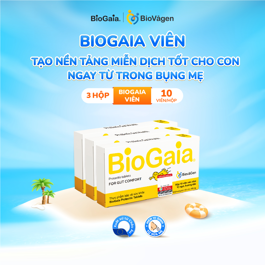 Combo 3 men vi sinh BioGaia Protectis Dạng viên cải thiện hệ tiêu hóa Thụy Điển hộp 10 viên cho bé từ 2 tuổi