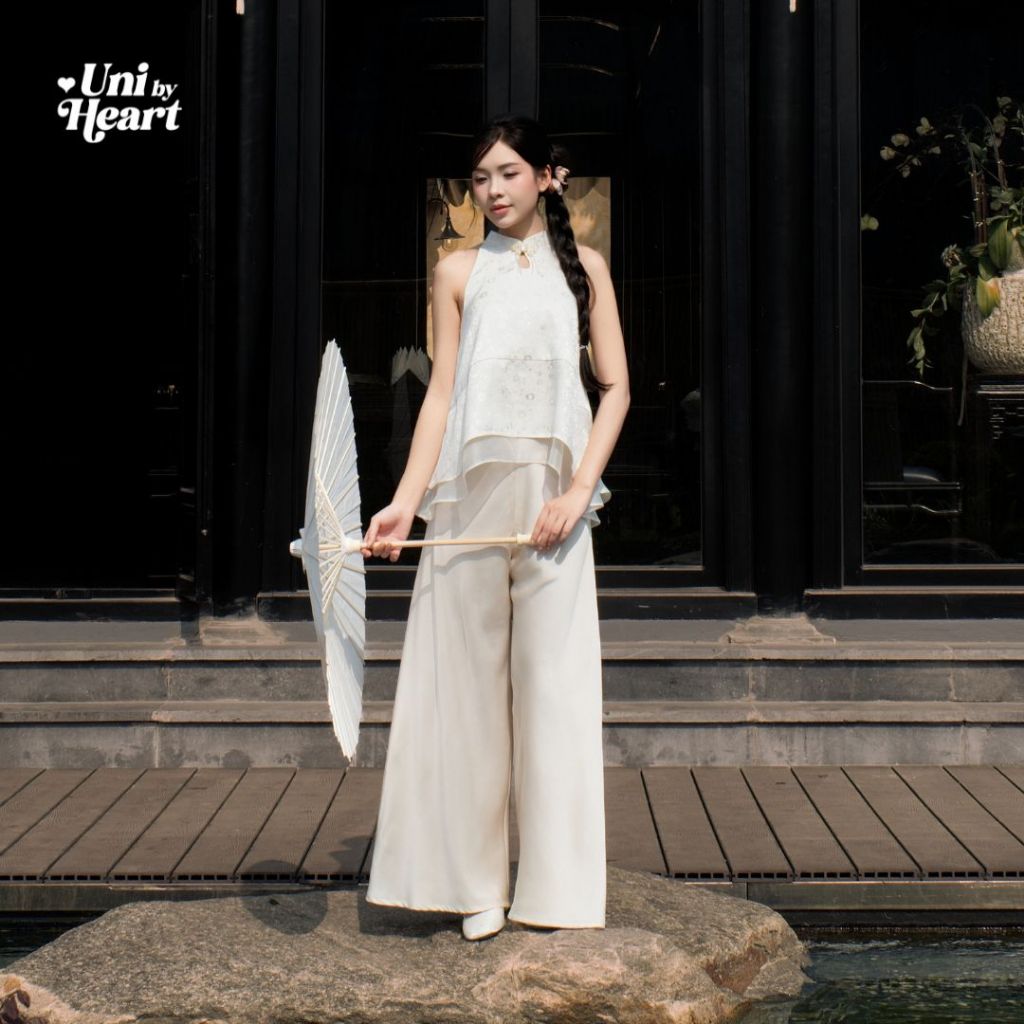 Set áo yếm Tết cách tân Yên Vân ADT004 chất liệu lụa hoa chìm, cổ tàu, lót lụa - Uni By Heart