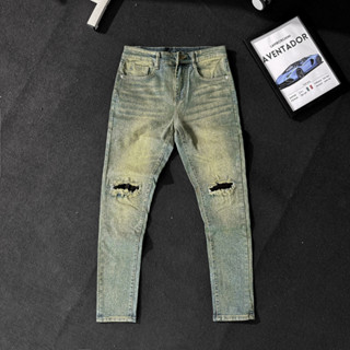  Quần jean nam rách to lót vải was xanh bụi form skinny QJN123 Menswear Pants 