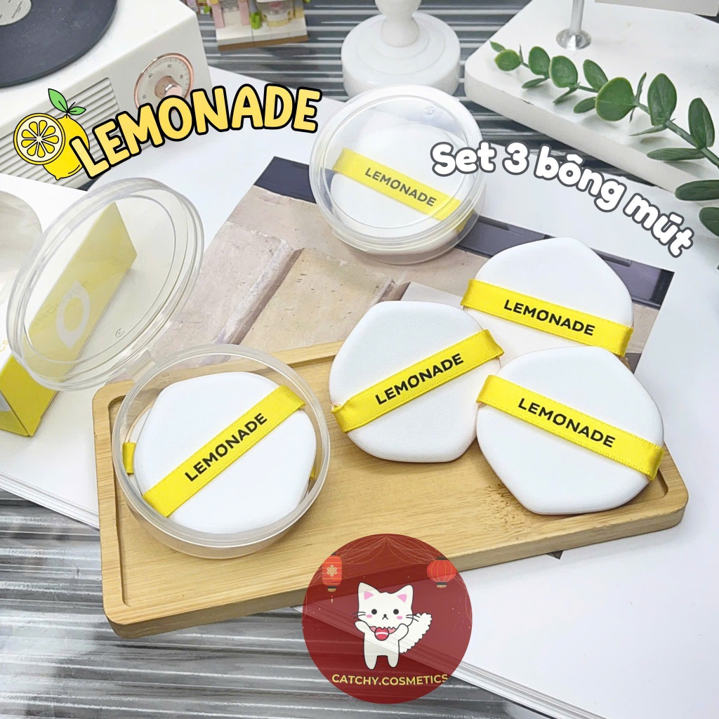 [LEMONADE] Set 3 Bông Mút Lemonade Tán Nền/Cushion, Cushion Puff Set, 6.9g