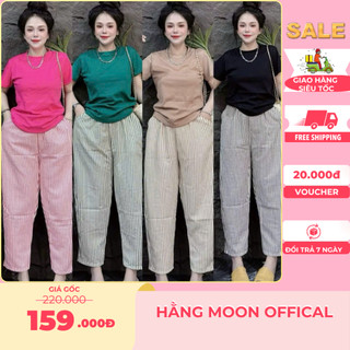  Đồ Bộ Nữ BigSize Set bộ Áo COTTON TRƠN Phối Quần BAGGY SỌC Đủ Màu 