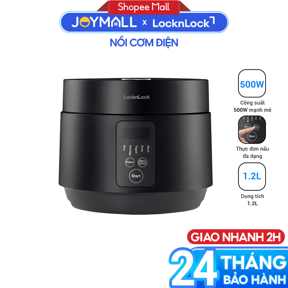 Nồi cơm điện tử LocknLock Compact Rice Cooker EJR346BLK 1.2L màu đen- Hàng chính hãng, nắp gài- JoyM