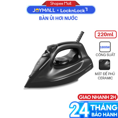 Bàn ủi hơi nước LocknLock ENI334BLK 1800W 220ml, hàng chính hãng, mặt đế phủ gốm Ceramic – JoyMall