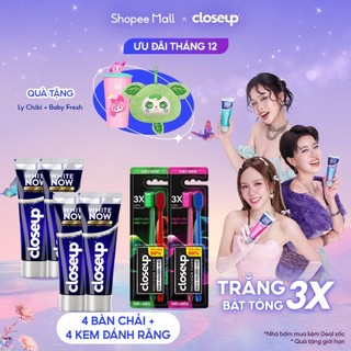  Bộ 4 kem Đánh răng Closeup White Now + Bộ 4 bàn chải Closeup Precision 