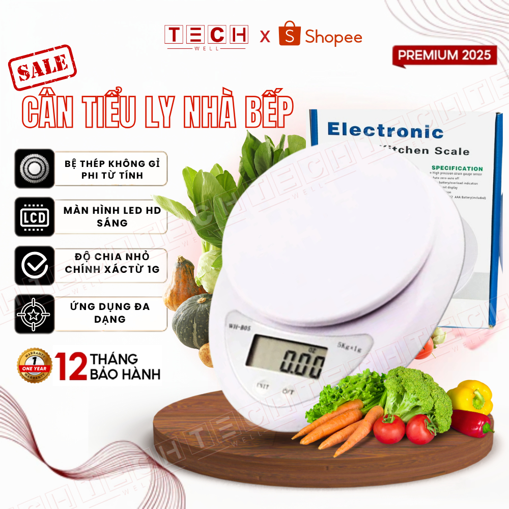 Cân Tiểu Ly Điện Tử Nhà Bếp Mini Định Lượng 0.1g-10kg, Cân Tiểu Li Làm Bánh Độ Chính Xác Cao