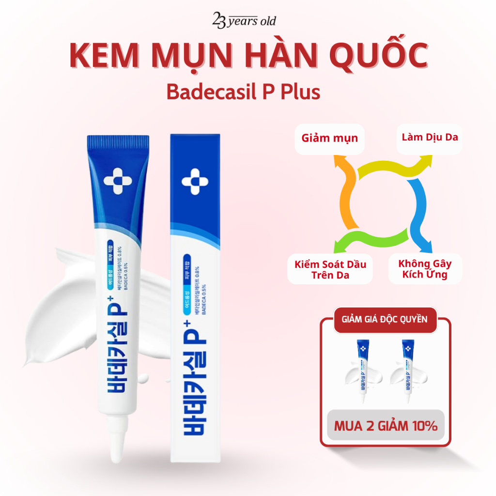 [MẪU CŨ- XẢ HÀNG] Kem mụn Badecasil P Plus 23 Years Old - Kem giảm mụn Hàn Quốc - Phù hợp với da mụn