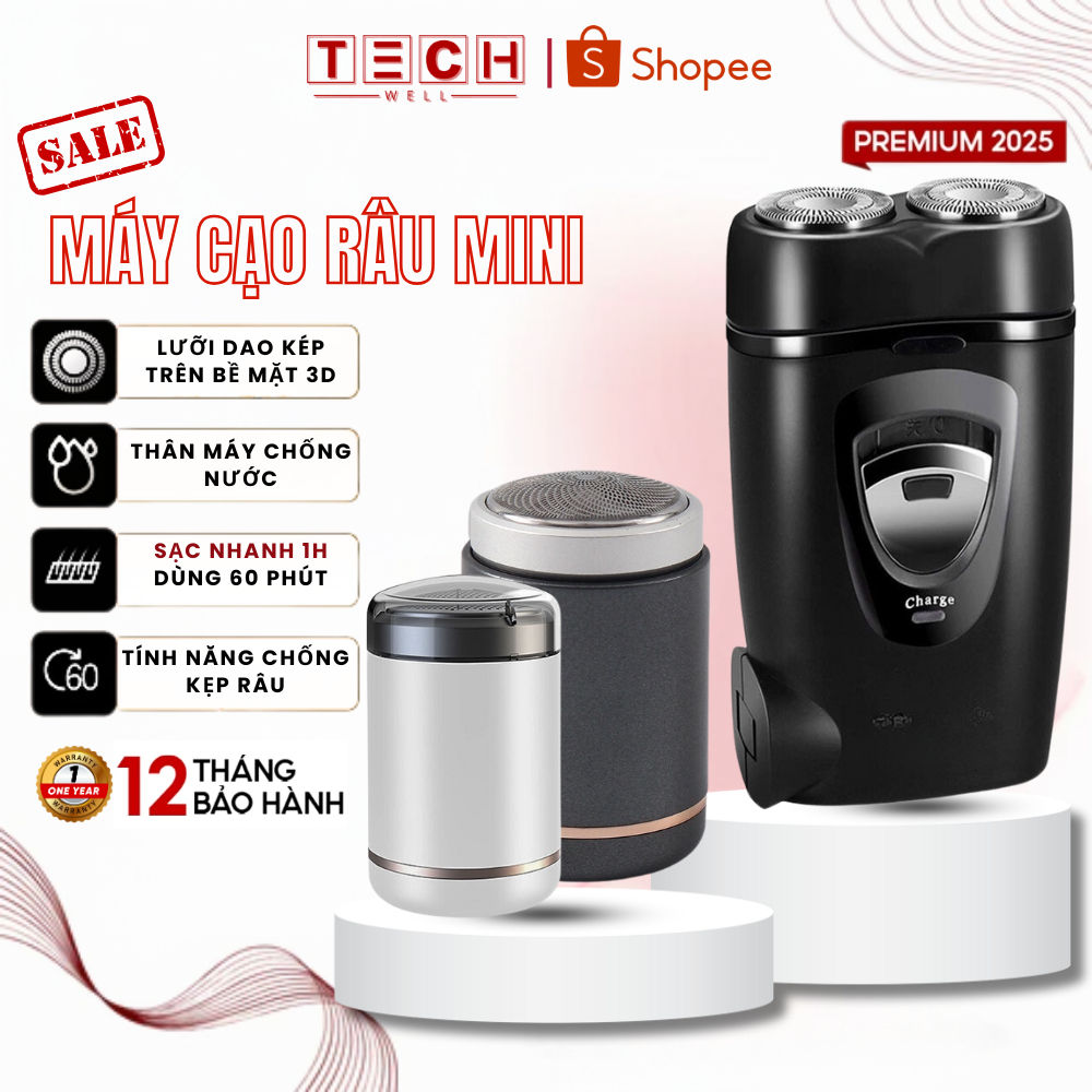 Máy Cạo Râu Mini Cạo Râu Máy Tích Điện Sạc Thông Minh Pin Trâu, Lưỡi Dao Kép Bền Sắc Bảo Hành