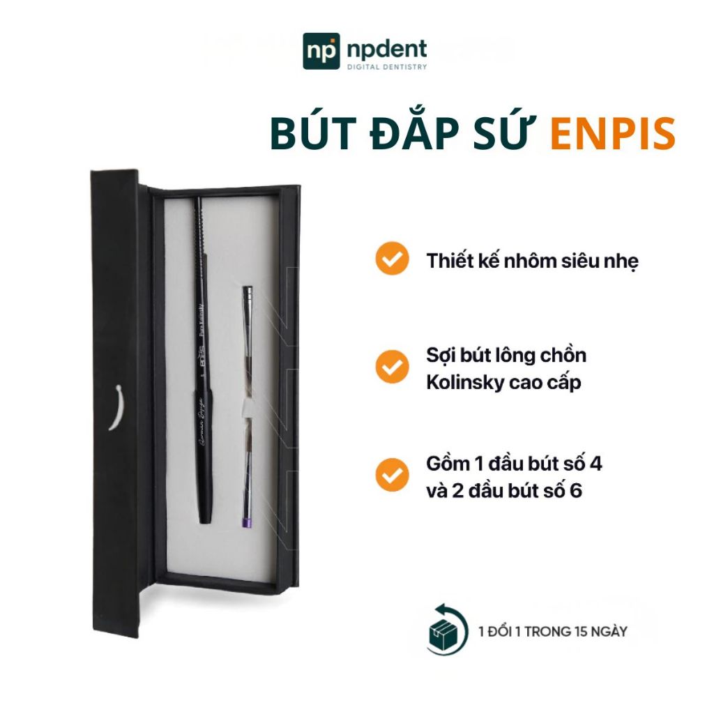 Cọ đắp sứ Enpis NPDENT công nghệ bảo vệ sứ tiên tiến, đầu bút từ lông chồn Kolinsky cao cấp và 2 đầu