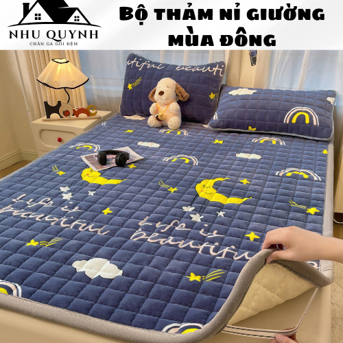 Bộ Thảm Nỉ Giường Mùa Đông, 3 Món Mềm Mại Dễ Dàng Cài, Giữ Nhiệt Hoàn Hảo Mềm Mại