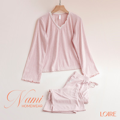 Bộ Đồ Ngủ Loire FDMN250337 Chất Cotton Dáng Dài Tay Nhấn Ren Mềm