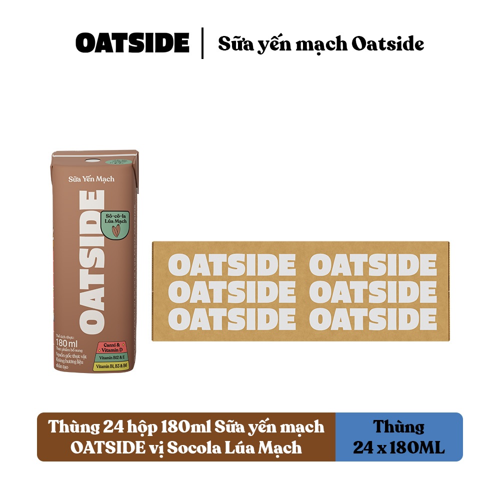 Thùng 24 hộp Sữa yến mạch OATSIDE vị Socola Lúa Mạch 180ml (180ml x 24)