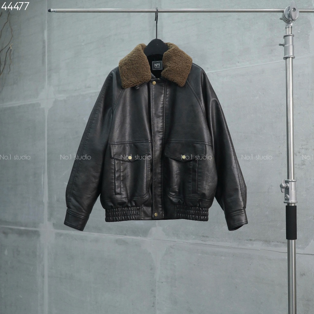 No.1 Studio - No.1 Studio – Áo Khoác Da Lót Lông Cừu Tháo Rời Phong Cách Old Money, Ấm Áp 5507