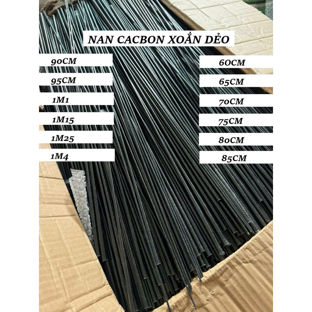 Nan cacbon xoắn đen dẻo full size 60cm-65cm-70cm-75cm-80cm-85cm-90cm-95cm-1m1-1m15-1m25-1m4 làm diều